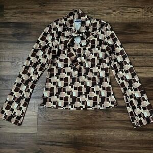 725 Originals Brown Cream 90s Geometric Blouse 90s Y2K 2000s Preppy Casual Retro